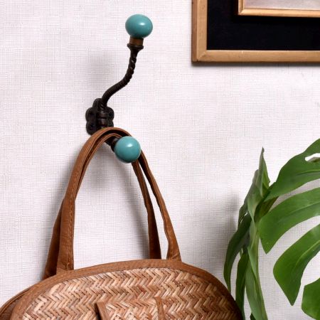 Solid Sea Green Ceramic Iron Hooks